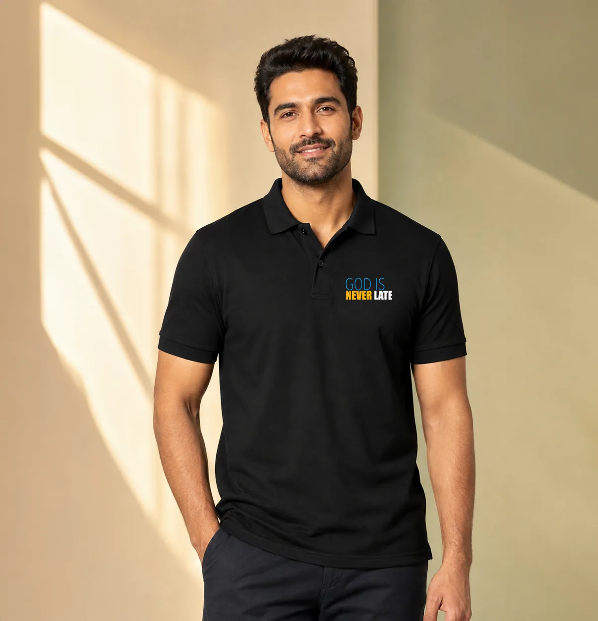 God Is Never Late Polo Tshirt